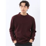 15ワイン | ウェーブジャガード モックネック長袖Tシャツ | TAKA-Q MEN