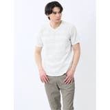 メッシュボーダー Vネック半袖Tシャツ | TAKA-Q MEN | 詳細画像1