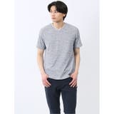 75紺 | メッシュ かすれプリント Vネック半袖Tシャツ | TAKA-Q MEN