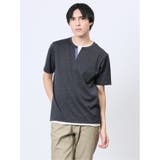 75紺 | メランジジャージー フェイクキーネック半袖Tシャツ | TAKA-Q MEN