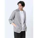 03ライトグレー | 吸水速乾 グレンチェック 1ボタン7分袖ジャケット | TAKA-Q MEN