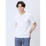 01白 | タックボーダー Vネック半袖Ｔシャツ | TAKA-Q MEN