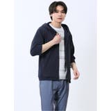 75紺 | ふくれ切替ジャガード 7分袖パーカー | TAKA-Q MEN