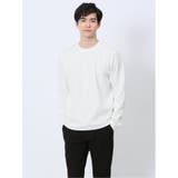 01白 | ふくれチェックジャガード クルーネック長袖Tシャツ | TAKA-Q MEN