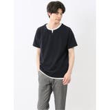 75紺 | ドライワッフル キーネック半袖Tシャツ | TAKA-Q MEN