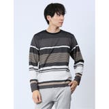 75紺 | ポップコーンボーダー クルーネック長袖Tシャツ | TAKA-Q MEN