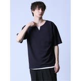 75紺 | KAITEKI+ キーネック半袖Tシャツ&タンクトップ アンサンブル | TAKA-Q MEN