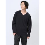 75紺 | ジオメトリックジャガード フェイクVネック長袖Tシャツ | TAKA-Q MEN