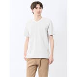 02アイボリー | メランジ 裏ボーダー Vネック半袖Tシャツ | TAKA-Q MEN