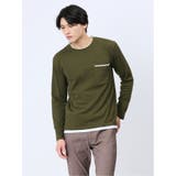 54カーキ | ポップコーン フェイククルーネック長袖Tシャツ | TAKA-Q MEN