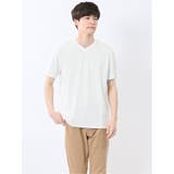 01白 | リンクスダイヤ柄ジャガード Vネック半袖Tシャツ | TAKA-Q MEN
