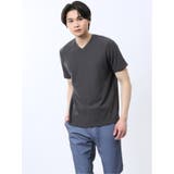 06グレー | リンクスダイヤ柄ジャガード Vネック半袖Tシャツ | TAKA-Q MEN