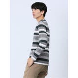 ジャガード 千鳥ボーダー クルーネック長袖Tシャツ | TAKA-Q MEN | 詳細画像2 