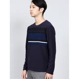 パネルボーダー ブークレフリース クルーネック長袖Tシャツ | TAKA-Q MEN | 詳細画像2