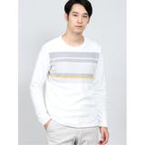 01白 | パネルボーダー ブークレフリース クルーネック長袖Tシャツ | TAKA-Q MEN