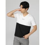 01白 | バイカラー切替 Vネック半袖Tシャツ | TAKA-Q MEN