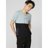63スモーキーグリーン | バイカラー切替 Vネック半袖Tシャツ | TAKA-Q MEN