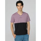 82ライラック | バイカラー切替 Vネック半袖Tシャツ | TAKA-Q MEN