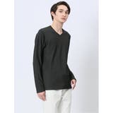 05黒 | バイアスジャガード Vネック長袖Tシャツ | TAKA-Q MEN