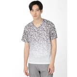 01白 | 転写グラデーション Vネック半袖Tシャツ | TAKA-Q MEN