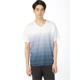 75紺 | 転写グラデーション Vネック半袖Tシャツ | TAKA-Q MEN