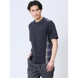 75紺 | 布帛使い クルーネック半袖Tシャツ | TAKA-Q MEN