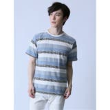 70青 | ジャガードボーダー クルーネック半袖Tシャツ | TAKA-Q MEN