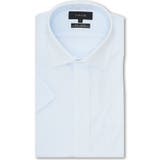 73サックス | ノーアイロンストレッチ スタンダードフィット ワイドカラー半袖ニットシャツ | TAKA-Q MEN