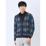 75紺 | アーガイル柄 Vネック ニットカーディガン | TAKA-Q MEN