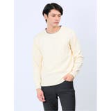 02アイボリー | ストレッチウォッシャブル ふわもち編地MIX クルーニット | TAKA-Q MEN