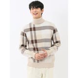 33ベージュ | ウォッシャブル ストレッチ チェック柄 タートルニット | TAKA-Q MEN