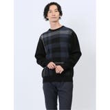 05黒 | ふわもち チェック クルーニット | TAKA-Q MEN