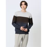 クロスストレッチ パネルボーダー クルーニット | TAKA-Q MEN | 詳細画像1 