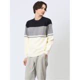 75紺 | クロスストレッチ パネルボーダー クルーニット | TAKA-Q MEN