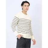 02アイボリー | クロスストレッチ ボーダー クルーニット | TAKA-Q MEN