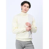 02アイボリー | クロスストレッチ 配色切替 タートルニット | TAKA-Q MEN