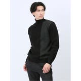 05黒 | クロスストレッチ 配色切替 タートルニット | TAKA-Q MEN