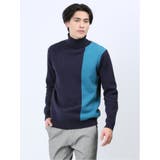 75紺 | クロスストレッチ 配色切替 タートルニット | TAKA-Q MEN