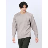 33ベージュ | ウォッシャブル グラデーションケーブル クルーネックニット | TAKA-Q MEN