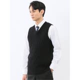 05黒 | ウォッシャブル ウール混 寄せ柄 プルオーバーベスト | TAKA-Q MEN