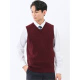 15ワイン | ウォッシャブル ウール混 寄せ柄 プルオーバーベスト | TAKA-Q MEN