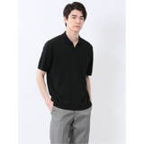05黒 | ウォッシャブル 綿混ニット ポロシャツ | TAKA-Q MEN