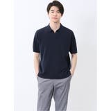 75紺 | ウォッシャブル 綿混ニット ポロシャツ | TAKA-Q MEN