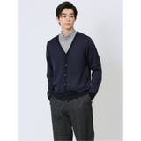 75紺 | ウォッシャブル ウール混 Vネック ニットカーディガン | TAKA-Q MEN