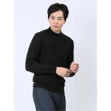 05黒 | ウォッシャブル ウール混リンクスダイヤ モックネックニット | TAKA-Q MEN