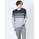 75紺 | モール三段配色 クルーネックニット | TAKA-Q MEN