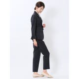 ストレッチウォッシャブル 1ボタンジャケット+テーパードパンツ チェック紺 | TAKA-Q WOMEN | 詳細画像4