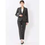 06グレー | ストレッチウォッシャブル 1ボタンジャケット+テーパードパンツ チェックグレー | TAKA-Q WOMEN