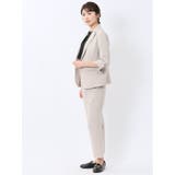 麻調合繊 1ボタン7分袖ジャケット+テーパードパンツ ベージュ | TAKA-Q WOMEN | 詳細画像2