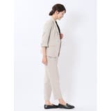 麻調合繊 1ボタン7分袖ジャケット+テーパードパンツ ベージュ | TAKA-Q WOMEN | 詳細画像4